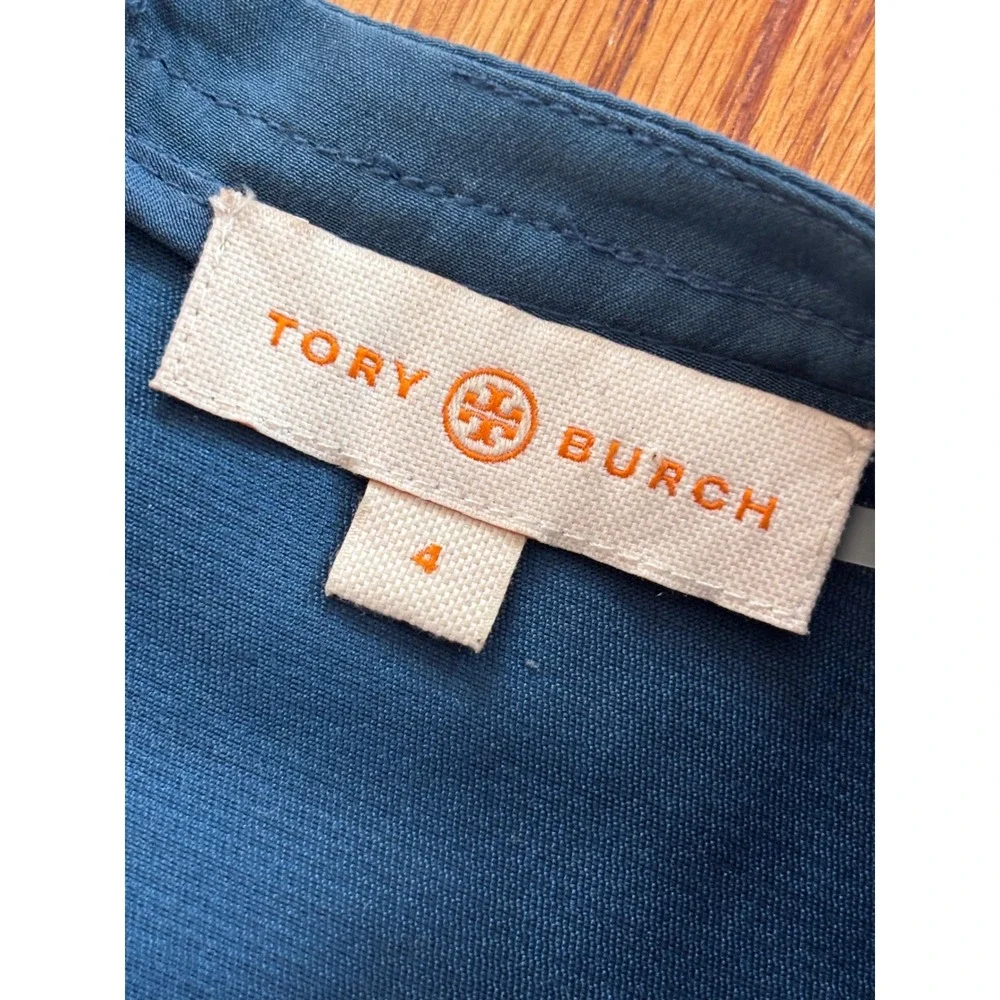 Tory Burch Teal Blue 100% Silk Sleeveless Shell Top Blouse Size 4 Zipper‎ Back